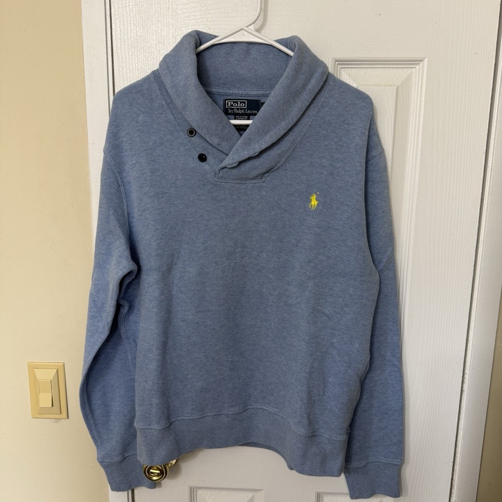 Vintage Polo Ralph Lauren Shawl Collar Sweatshirt Medium Mens 90s Blue Pullover